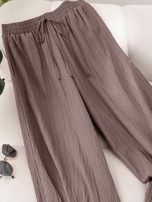 CosyJoli Plus Size Women's New Spring Summer Business Casual Woman Beach Valentine Day Style Fashion Commuting Elegant Wide-Leg Trousers, Beach Vacation College Students Valentines Summer Pants - Redwood - View 3