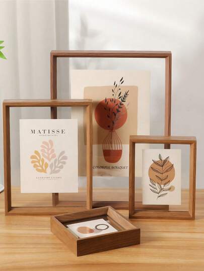 SHEIN 1 Double-Sided Photo Frame, High Transparent Acrylic Glass Wood Plastic Retro Photo Frame, DIY Photo Frame, Can Be Placed In Photos, Specimen Display Frame Calligraphy Frame Photo Frame, Suitable For Living Room, Bedroom Decoration, Holiday Party, Birthday Gift, Home Decoration, Interior Decoration, Creative Desktop Plant Specimen Storage, Valentine's Day Gift (This One Only Has A Photo Frame, No Painting Core, Cardboard, Mind Carefully)