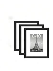 SHEIN Bộ 3 khung ảnh gỗ để bàn và treo tường, kích thước 10x15, 13x18, 15x20, 20x25 inch, thích hợp để trưng bày trên bàn hoặc treo tường, làm quà tặng kỷ niệm. - màu đen - Xem 2