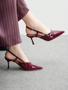CUCCOO BIZCHIC 勃艮第女士高跟鞋，性感细高跟尖头鞋，适合户外、通勤、派对、宴会 - 酒紅色 - 查看 3