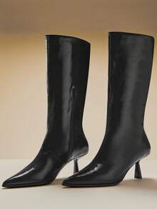 SHUZIA Women's Sexy Point Toe Stiletto Heel Mid-Calf Boots - Black - View 6