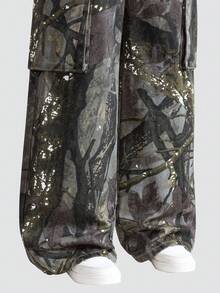 SHEIN Explorewe 男童新款欧美时尚迷彩多口袋宽松直筒牛仔裤，高街嘻哈工装裤，秋冬款 - 彩色 - 查看 3