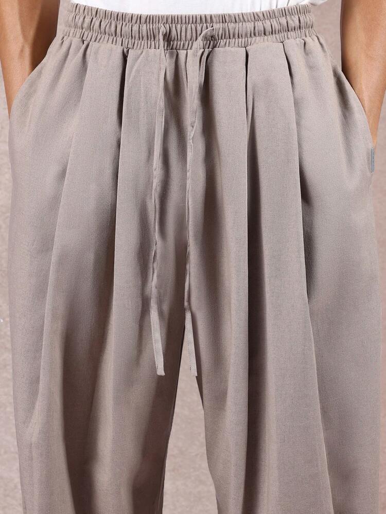 Wide Leg Linen Palazzo Pants With Pleated Waist