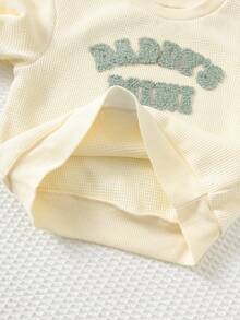 Cozy Pixies 2pcs Baby Boy Letter Print Soft Knit Crew Neck Long Sleeve Sweatshirt And Elastic Waist Jogger Pants Set - Mint Green - View 4