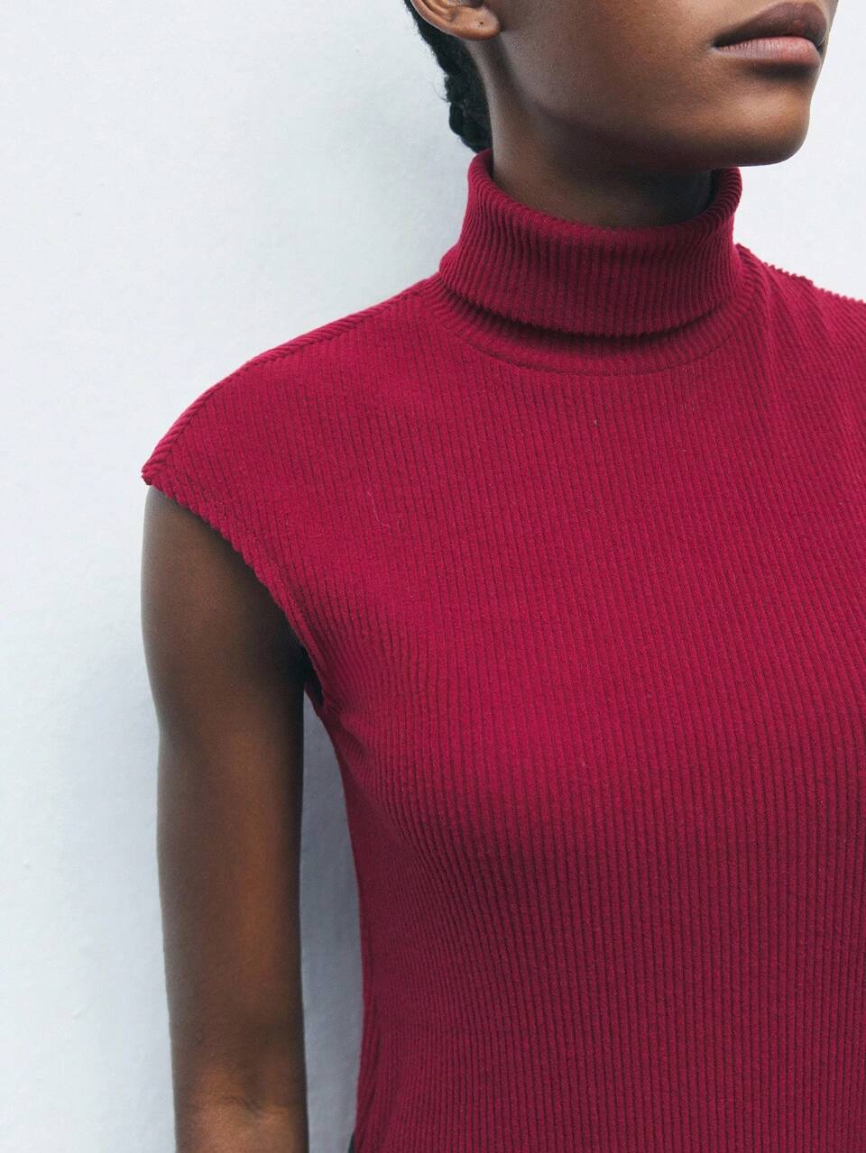 SHEIN Maija Burgundy Elegant Wine Red Turtleneck Ribbed Knit Dress,Office Summer Modern Urban Style Women's Drop Shoulder Long Sleeve Fall Winter Wedding Guest