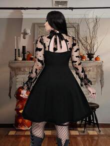 Whyspr Váy dạ hội Halloween Bat cỡ lớn cho nữ, có dây buộc, dự tiệc - màu đen - Xem 2