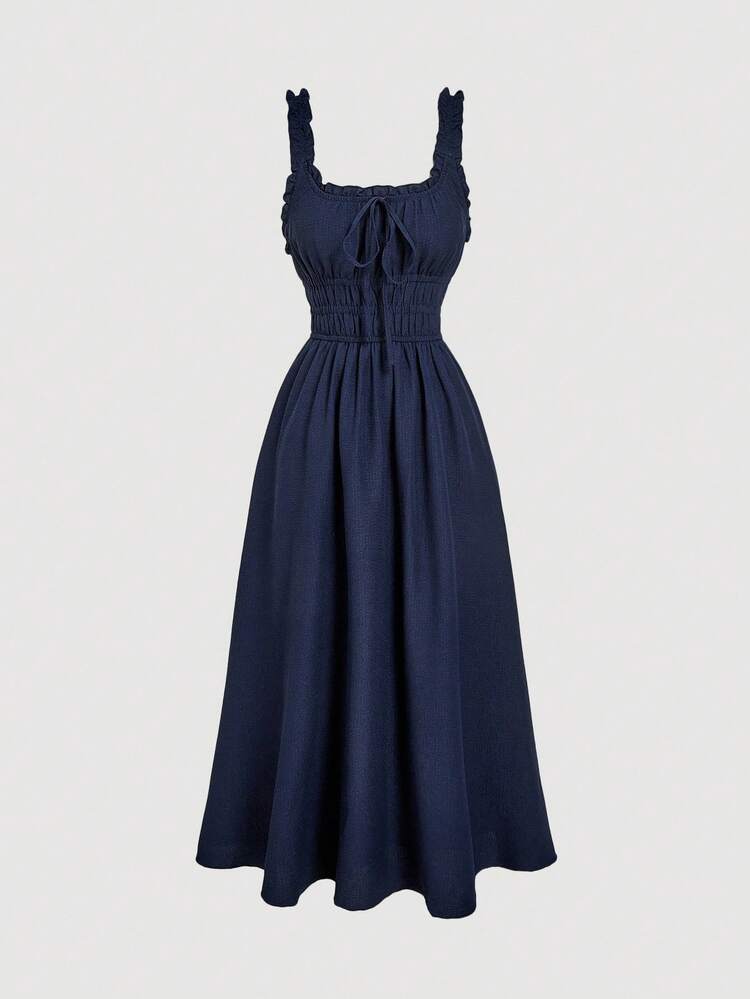 SHEIN MOD 女士优雅纯色无袖连衣裙，夏季 - 藏蓝色 - 查看 1