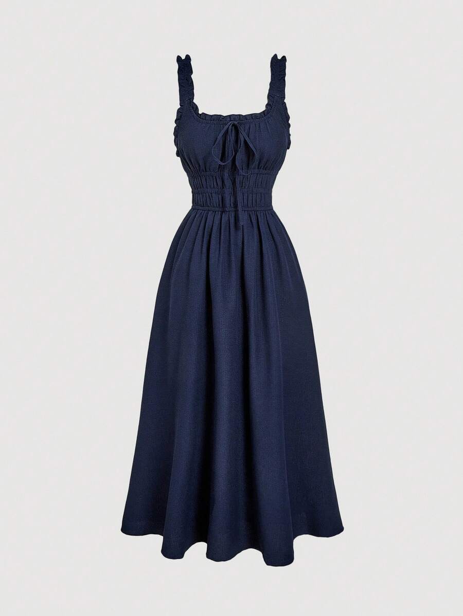 SHEIN MOD 女士优雅纯色无袖连衣裙，夏季 - 藏蓝色 - 查看 1