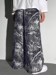 SHEIN 男童休闲宽松直筒裤，印花图案，适合春、夏、秋、冬四季穿着。 - 灰色 - 查看 2