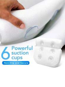 SHEIN 3D Bath Pillow With 6 Suction Cups, Waterproof Non-Slip Spa Bathtub Headrest Pad, Machine Washable Thickened Bath Cushion For Relaxation - White - View 6
