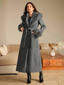 Anewsta Damen Oversized Kragen Mittellanges Mantel, Herbst/Winter - Dunkelgrau - Übersicht 8