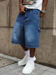 PAVTROS Herrshorts med fickor och streetstyle-mönster - Blå - Visa 3