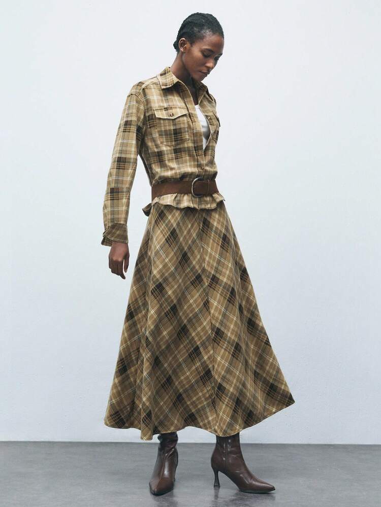 SHEIN Maija Women's Plaid Elegant Commuter Fashion A-Line Skirt