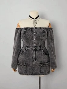 Sunspun 时尚休闲修身连衣裙，适合夏季 - 灰色 - 查看 3