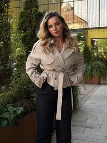 Jeta Ari Women Beige Button-Up Tie Waist Trench Coat