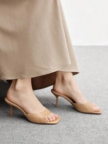 CUCCOO BIZCHIC 杏仁形方头细高跟休闲百搭女士系带高跟凉鞋，性感约会、派对、夏季装扮 - 杏色 - 查看 5