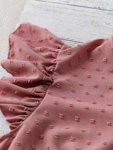 Calvaya Plus Size Women V-Neck Ruffle Sleeve Polka Dot Jacquard Casual Blouse