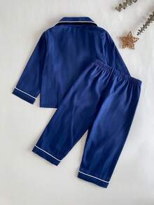 2pcs Toddler Boys' Jacquard Striped Long Sleeve Top And Pants Pajama Set, Spring/Autumn Fall Winter