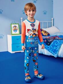 SHEIN | PAW Patrol Young Boy Cartoon Puppy Colorblock Long Sleeve Top And Pants Pajama Set, Autumn/Winter