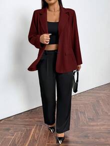 Firerie 大码年轻女性简约通勤灰色格纹宽松长袖西装外套 红色西装外套 女士西装外套 女士短款西装外套 酒红色女士套装 女士西装外套 酒红色女士西装外套 - 酒紅色 - 查看 6