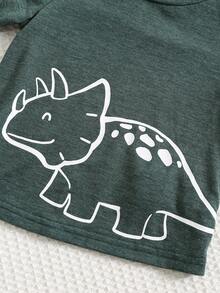 SHEIN 23 件/套婴儿/幼儿男孩/女孩纯色圆领长袖 T 恤，针织上衣，舒适，百搭，时尚休闲日常穿着，可爱恐龙图案，基本款式，适合室内、户外、滑雪、日常活动、运动、派对、摄影、度假、秋冬