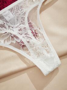 Charlaine 3 piezas/paquete Bragas tipo tanga de mujer con lazo de encaje y talle bajo