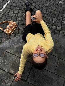 Jouncy Chaqueta de punto con cremallera y nudo de moda casual para mujer