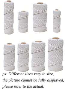SHEIN Dây thừng Macrame 1/2/3/4mm*100m, lõi tự nhiên, bện, dùng để treo tường, trang trí nhà cửa, gói quà, đồ thủ công, sợi dày 4 lớp. - trắng - Xem 2
