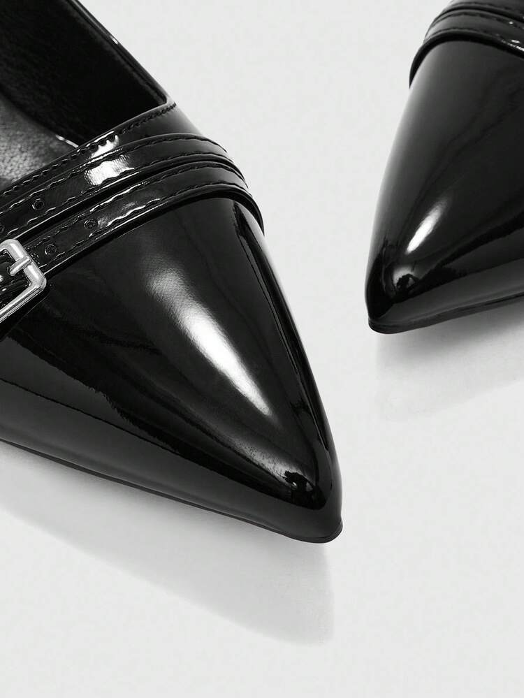 CUCCOO BIZCHIC 女士尖头小猫跟黑色后带日常百搭通勤高跟穆勒鞋 - 黑色 - 查看 6