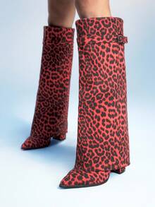 Sugerpunk 女士搭扣豹纹中高跟及膝靴 - 彩色 - 查看 3
