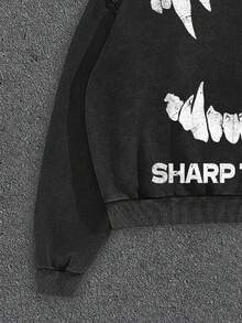 Manfinity ZONE917 Oversized Streetwear Vampire Teeth Graphic White Hoodie With Black Splatter Print