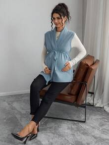Momance Maternity Casual/Office Solid Color Knit Vest Winter - Blue - View 3