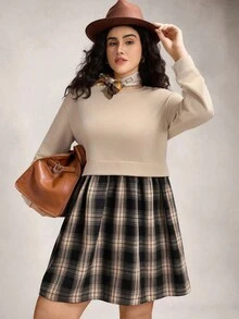 Zelara Robe décontracté grande taille en patchwork à carreaux 2 en 1