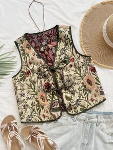 Soleia Blusa de tirantes de tela texturizada con estampado tropical retro para mujer talla grande