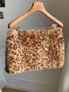 Comfortcana Women's Y2K Leopard Faux Fur Mini Skirt Leopard Print Faux Fur Skirt Halloween Costumes Leopard Skirt Cheetah Skirt,Cheetah Print