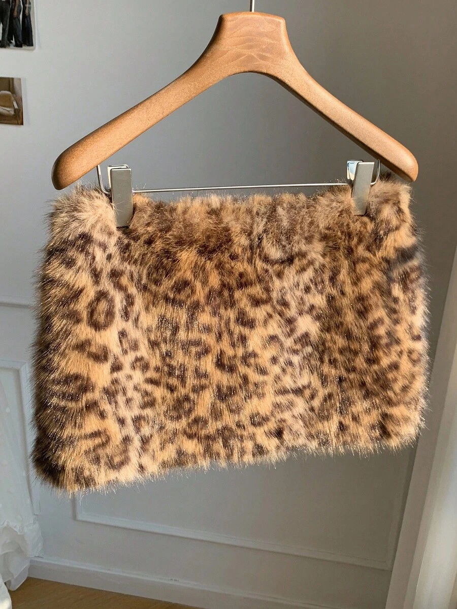 Comfortcana Women's Y2K Leopard Faux Fur Mini Skirt Leopard Print Faux Fur Skirt Halloween Costumes Leopard Skirt Cheetah Skirt,Cheetah Print