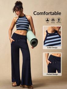 VARSIVA 女士健身套装 女士条纹短款露背上衣和纯色长裤运动套装 - 彩色 - 查看 1