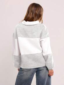 MUSERA Sudadera deportiva a rayas con cuello, para graduación, top para maestras, de vuelta a la escuela, casual de invierno a primavera - Gris Claro - Ver 3