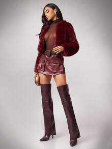 SHUZIA Women Fashion Comfortable Folded Over Over-Knee Heeled Boots With Lock Decor For Christmas - Chocolate Brown - View 6