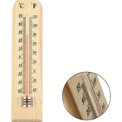 One Natural Wood Outdoor Thermometer, High-Precision And Battery-Free Simple Design, Suitable For Offices, Classrooms, Living Rooms, Bedrooms, Farms, And Greenhouses. Wall-Mounted Thermometer