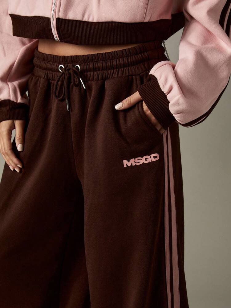 MISSGUIDED MSGD Wide Leg Joggers For Women Casual Drawstring Sweatpants With Side Stripe Detail Loose Fit Athleisure