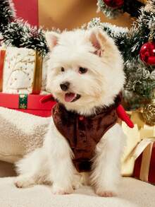 PETSIN 1 Stück Haustier Hund Braun Plüsch Weihnachts Rentier Kostüm - Warme Fleece Kapuzen Strickjacke, Festliches Feiertags Outfit für kleine Hunde mit süßer Geweih Dekoration