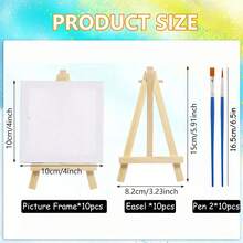 SHEIN 2/5/10/20 件套迷你画布带画架套装用于绘画小型艺术拉伸画布面板套装带木质展示画架艺术画布小画布用于绘画派对工艺品用于生日派对返校情人节礼物 - 彩色 - 查看 12