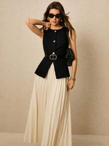 Poéselle 女士纯色圆领无袖前扣时尚百搭西装套装秋冬女装 - 彩色 - 查看 1