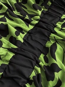 Maweii 大码优雅派对植物印花喇叭袖连衣裙 - 綠色 - 查看 7