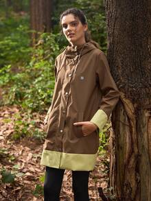 In My Nature 女士户外雨衣长袖单排扣抽绳连帽夹克女式防雨外套防水夹克女式保暖加厚外套 - 棕色 - 查看 4