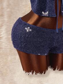 Amplova 深V领露背系带超低腰迷你短裤两件套 - 彩色 - 查看 7