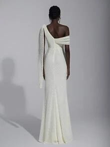 Elitara Váy maxi dài cổ khoét sâu họa tiết jacquard màu mơ thanh lịch, viền bèo nhún bất đối xứng, thích hợp mặc mùa xuân/hè, đi biển, đi làm, đi nghỉ, bãi biển, phong cách Boho, Hawaii, hẹn hò, tiệc tùng, hòa nhạc, đám cưới, tốt nghiệp, bó sát, trang phục câu lạc bộ, gợi cảm cho nữ - Màu be - Xem 5