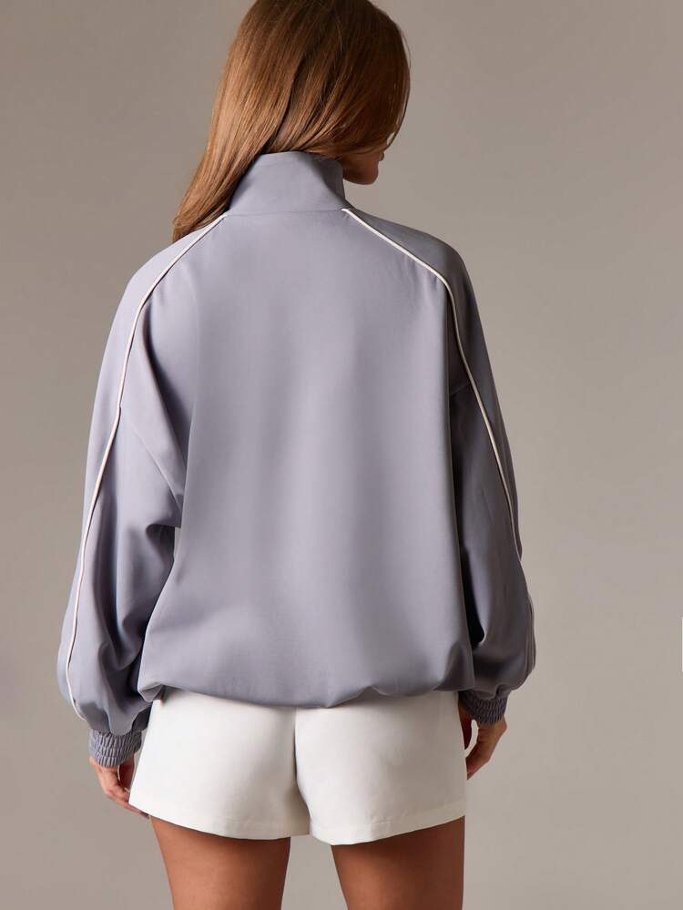 Oversized Quarter Zip Track Jacket With Ribbed Cuffs