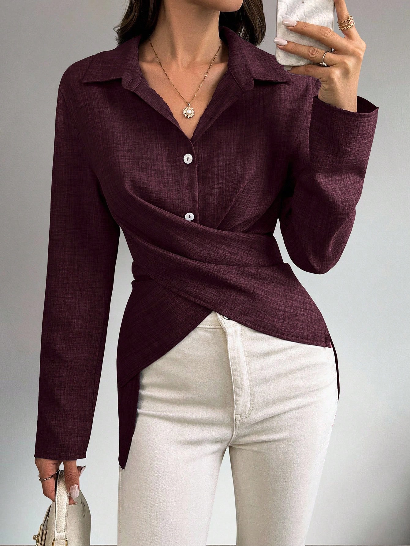 EMERY ROSE قميص نسائي كاجوال أحادي الصدر مربوط الخ...